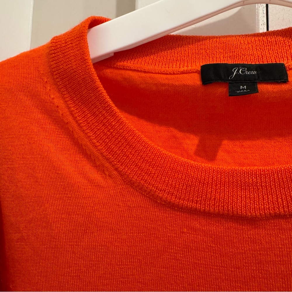J. Crew Womens Merino Wool Cotton Blend Sweater Crew Neck Sz M Orange 3/4 Sleeve - Picture 4 of 9